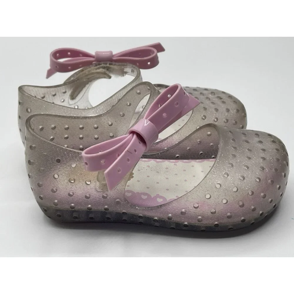 Mini Melissa Kids‎ Girls Mary Jane Size 6 Clear Glitter Pink Bow Jelly Shoes